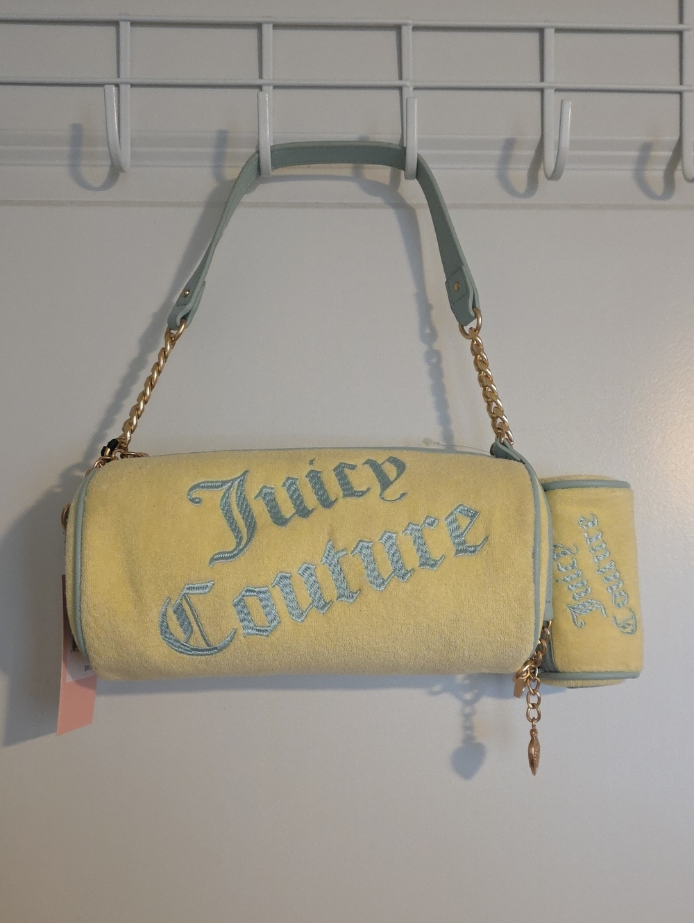 NWT Juicy Couture Yellow & Mint Barrel Bag with Gold Chain